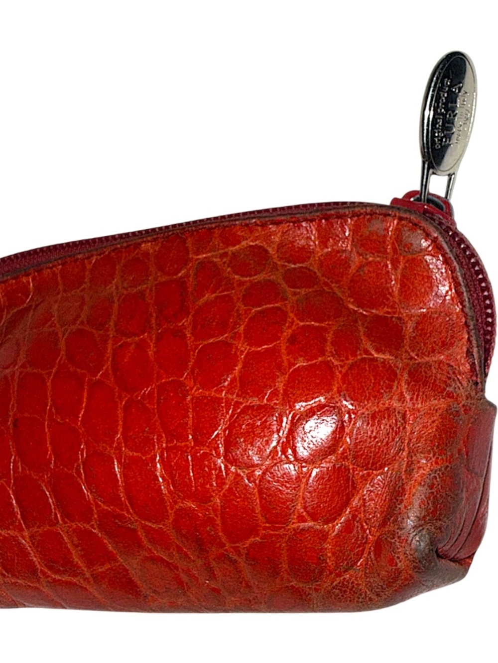 Furla Red Croc-Embossed Leather Coin Pouch NWT